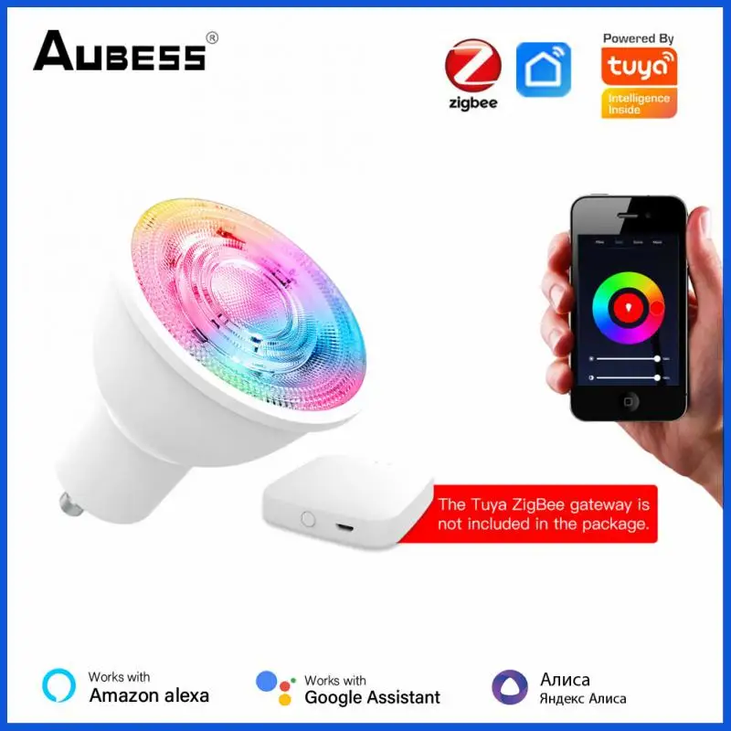 

Tuya ZigBee GU10 Spotlight RGB+CCT 5W Dimmable Smart LED Bulbs Smart Life APP Control Light Bulbs Work With Alexa Google Home