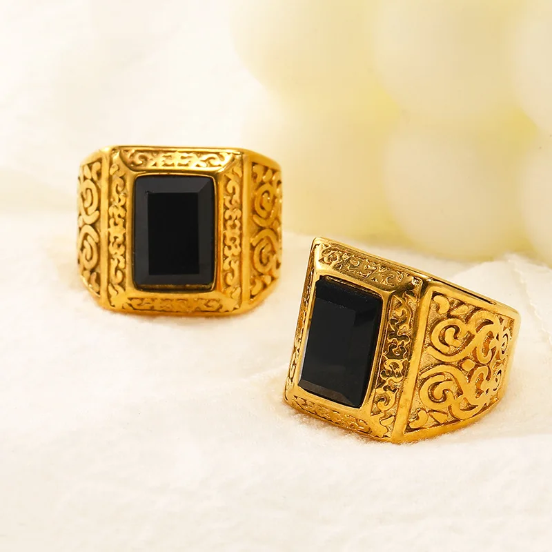 

Exaggerated Flower Pattern Wedding Rings With Gemstone Charm Gold Color Stainless Steel Jewelry For Women Girl Punk Accessories