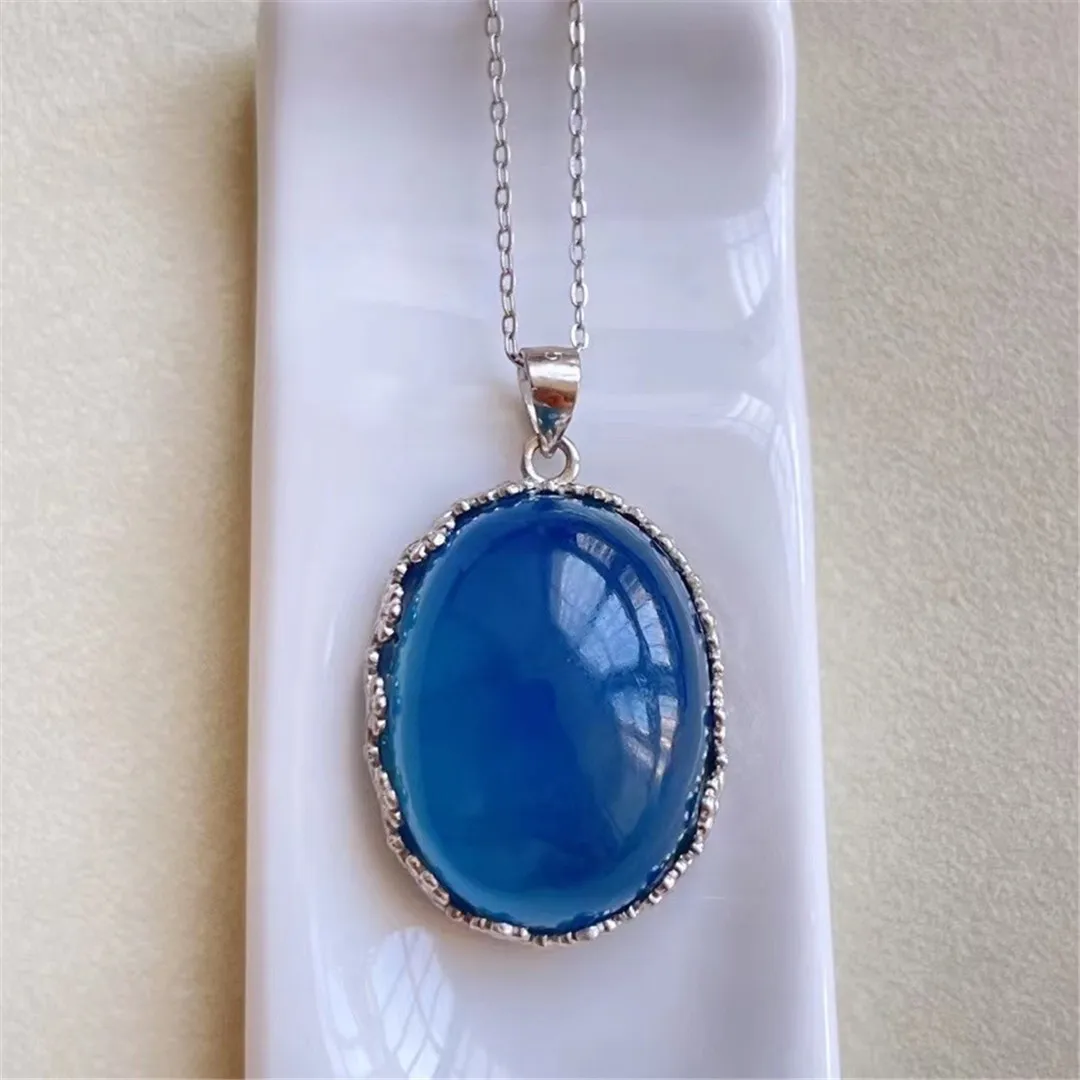 

Natural Blue Aquamarine Pendant Necklace Jewelry For Women Lady Men Gift Beauty Crystal 24x18x11mm Beads Stone 925 Silver AAAAA