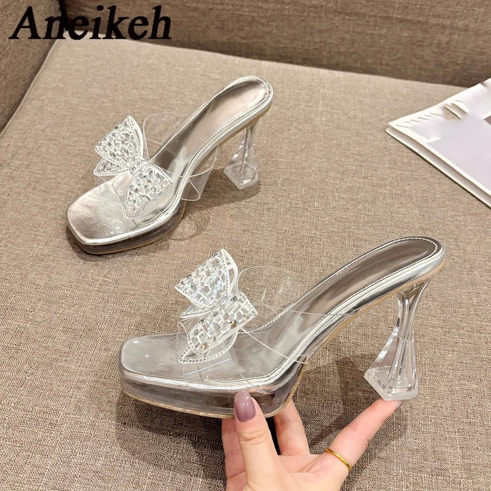 Aneikeh/2020 летние прозрачные тапочки с кристаллами женская обувь на платформе