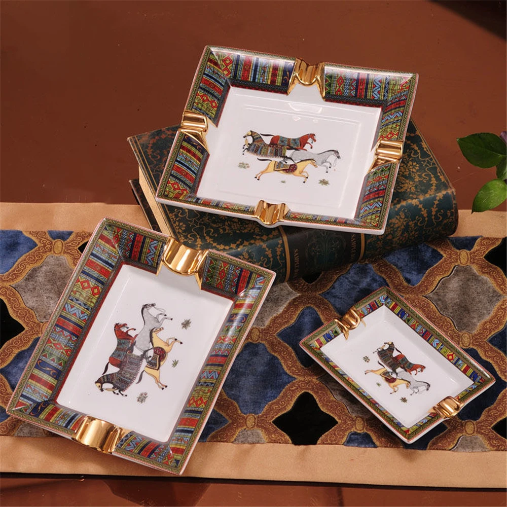 Керамическая пепельница для сигар роскошная ручной работы с рисунком в клетку