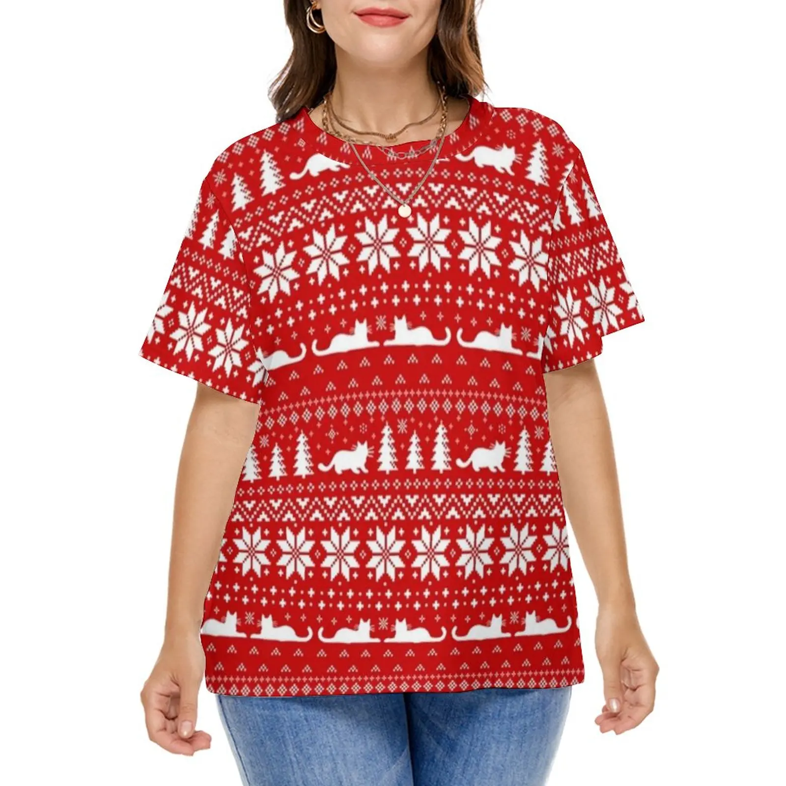 Cat Lover Vintage T-Shirt Fun Christmas Holiday Retro T-Shirts Short-Sleeve Classic Tshirt Summer Print Top Tees Plus Size 5XL