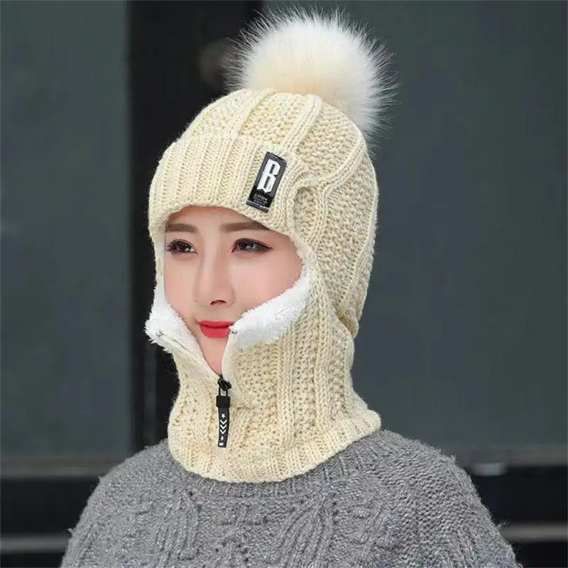 

Children's Plush Knitted Hat Winter Warm Versatile Thermal Woolen Cap Earmuff Hood Windproof Mask Bib Fashionable Kids Adult Hat