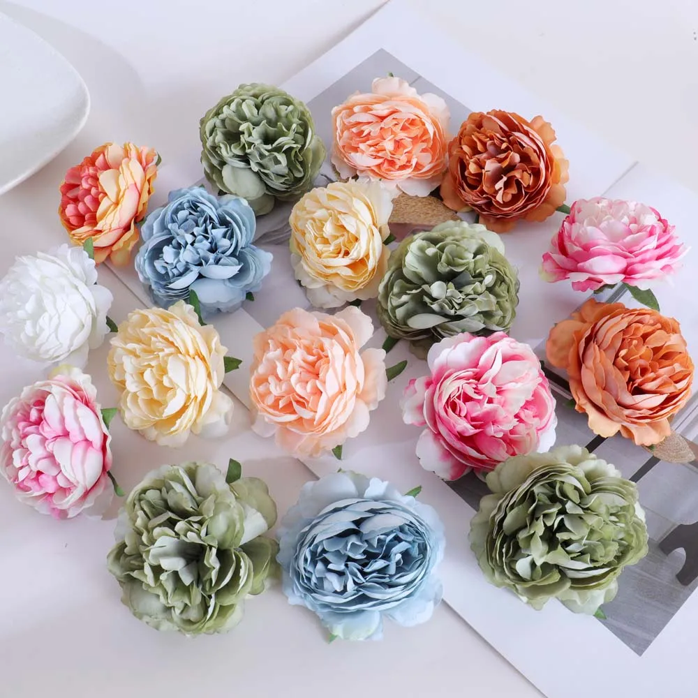 

50pcs 8cm New Silk Foreign Peony Artificial Flowers Heads For Home Garden Wedding Party Decoration Handmade DIY Fake Flower