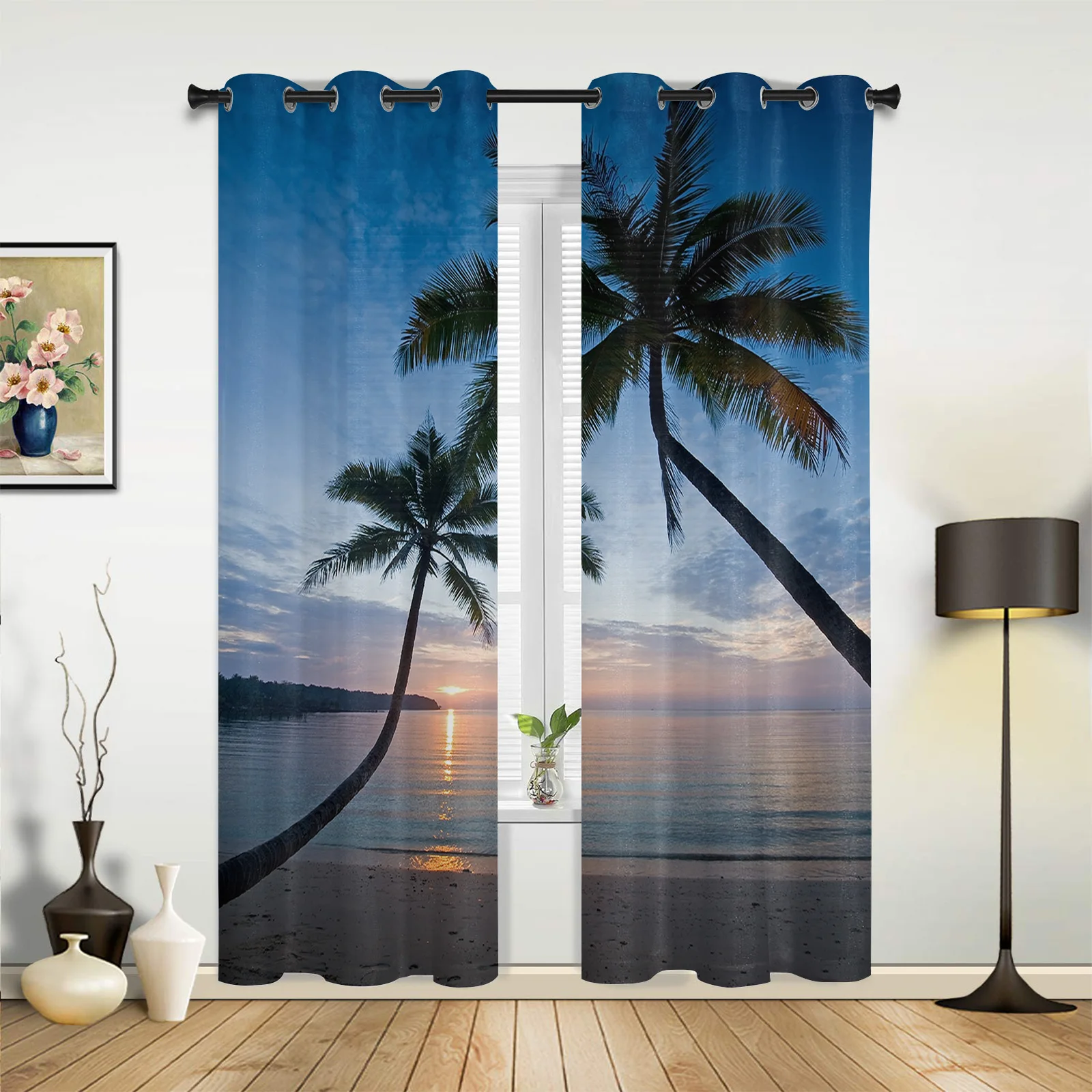 

Beach Sunset Ocean Scenery Curtains for Bedroom Living Room Drapes Kitchen Children's Room Window Curtain Modern Home Decor