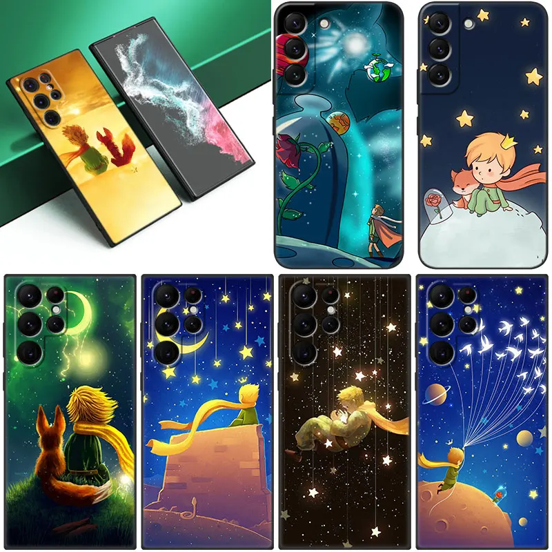 Милый мультяшный Маленький принц черный чехол для телефона Samsung Galaxy S22 S21 Ultra S20 FE S10E S10 Lite S8 S9 Plus S7 Edge мягкий чехол