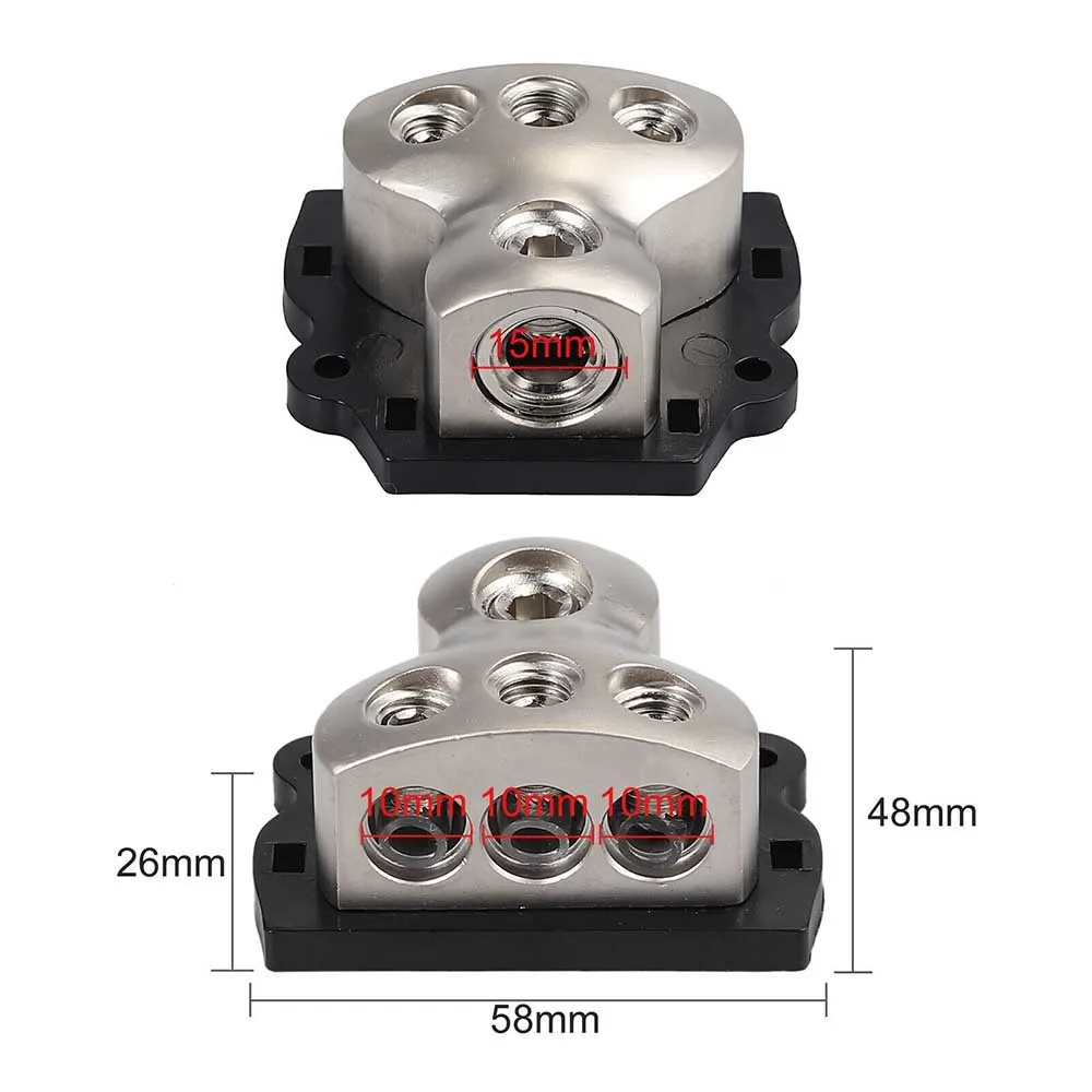 

1 In-3 Out Power Distributor Block 3 Way 4 AWG For Audio System Zinc Alloy