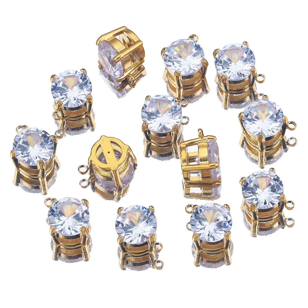 

5pcs Stainless Steel Pvd Plated Gold 8mm AAA Insert Zircon Charm Pendant Base for DIY Jewelry Necklace Making Crafts Earrings