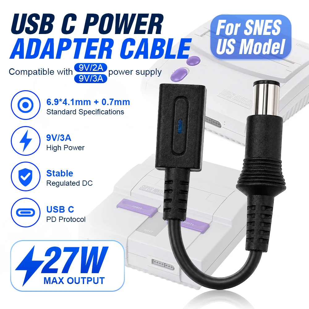 Фото Кабель ChisCart USB-C 10 см для зарядки и преобразования питания Type-C в DC 9V для игровой консоли Nintendo US SNES SNS-001 SNS-101 №2