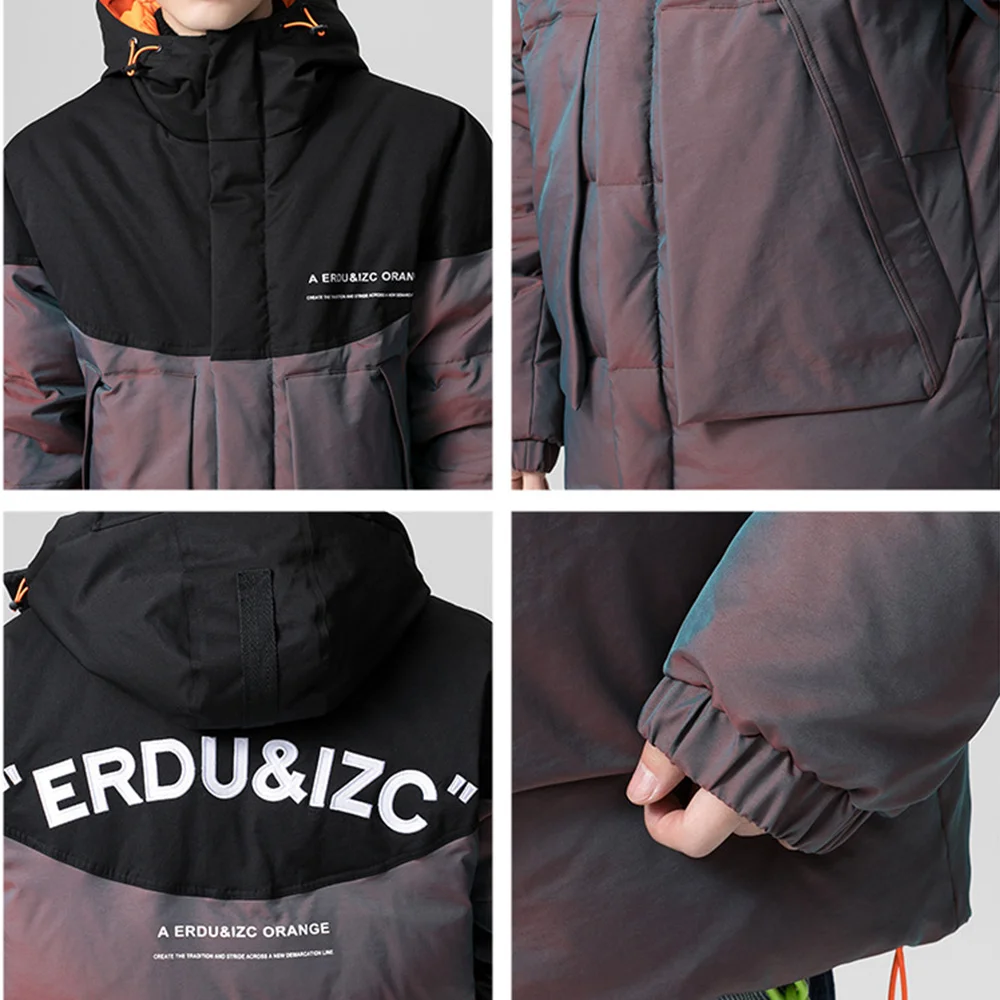 Covrlge Men Duck Down Jacket Solid Color Trend Brand Winter Hooded Thick Warm Loose Shiny Warm Coat Couples Streetwear MWY046
