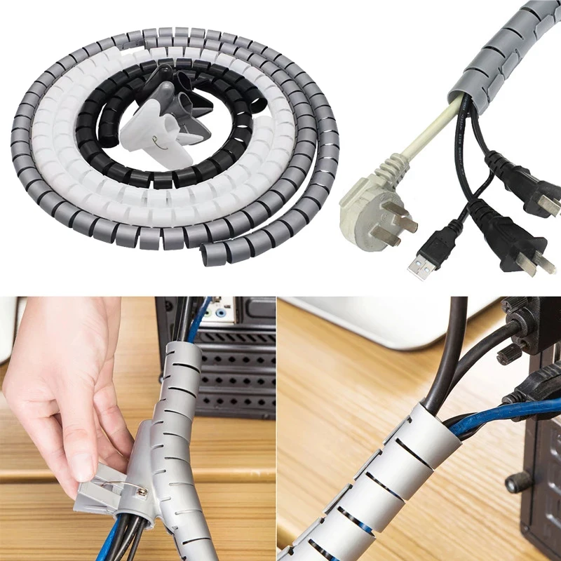 

2M Flexible Cable Spiral Wrap Tidy Cord Protector Cable Winder Wire Storage Management Clip Home Desk Office Organization Tools