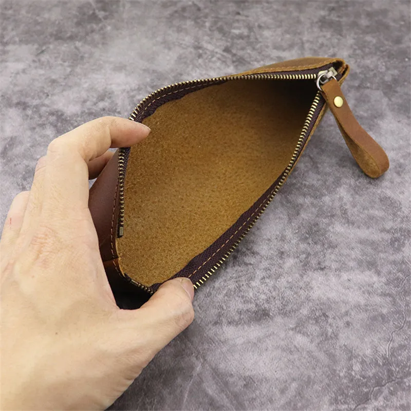 Crazy horse cowhide retro simple stationery bag pencil ballpoint pen pen storage bag stationery box handmade genuine leather bag