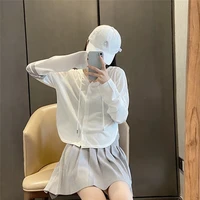 tb paper people thin transparent hooded cardigan sunscreen knitted ice silk top all match casual slim coat