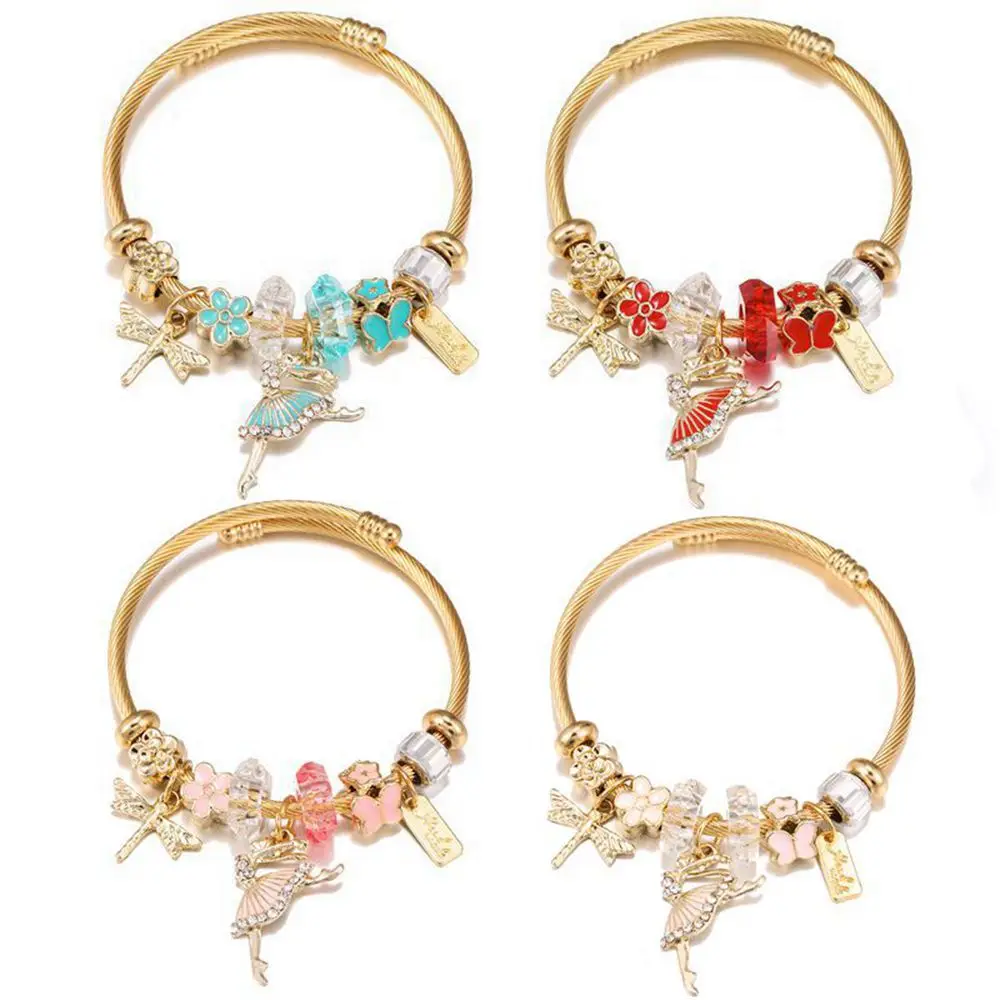 

Ballerina Dance Girl Butterfly DIY Gold Stainless Steel Titanium Bracelet