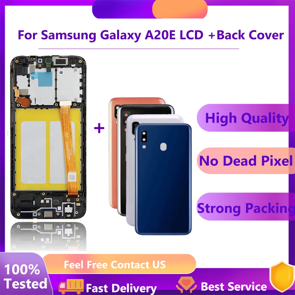 5,8 '100% новый ЖК-дисплей для Samsung A20e A202 ЖК-дисплей для Samsung A202 A202F ЖК-экран сенсорный дигитайзер в сборе с задней крышкой