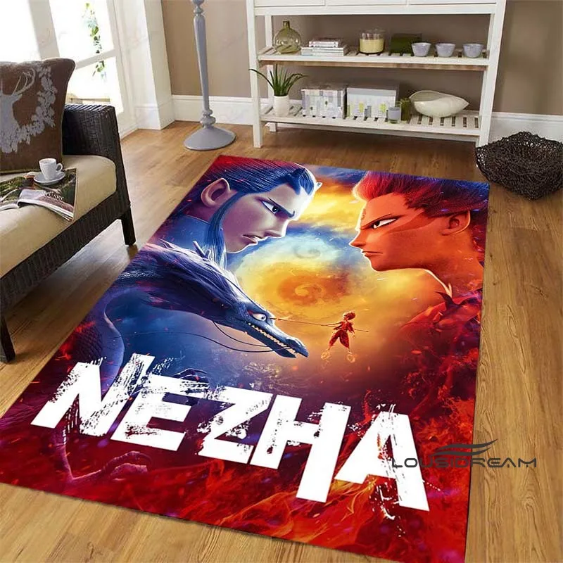 Фото Милый мультяшный ковер Ne Zha 2, подходит для гостиной, спальни, домашнего дивана, украшения, нескользящий ковер, можно настроить, праздничный подарок №1