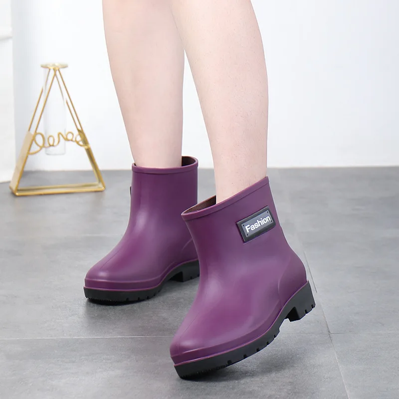 PVC Waterproof Casual Rainboots Women Fashion Work Water Shoes Adult Warm Women Rubber Shoes Mujer Non-slip Overshoe Rain Boots