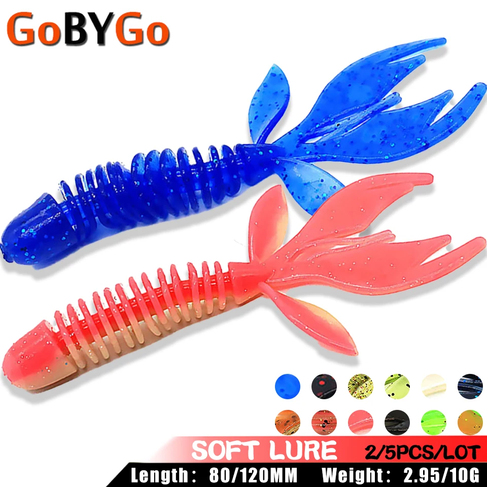 

5Pcs 2.95g/80mm 2Pcs 10g/120mm Artificial Silicone Fork Tail Rocker Threaded Soft Lure Bionic Maggot Fake Bait In Multi-color