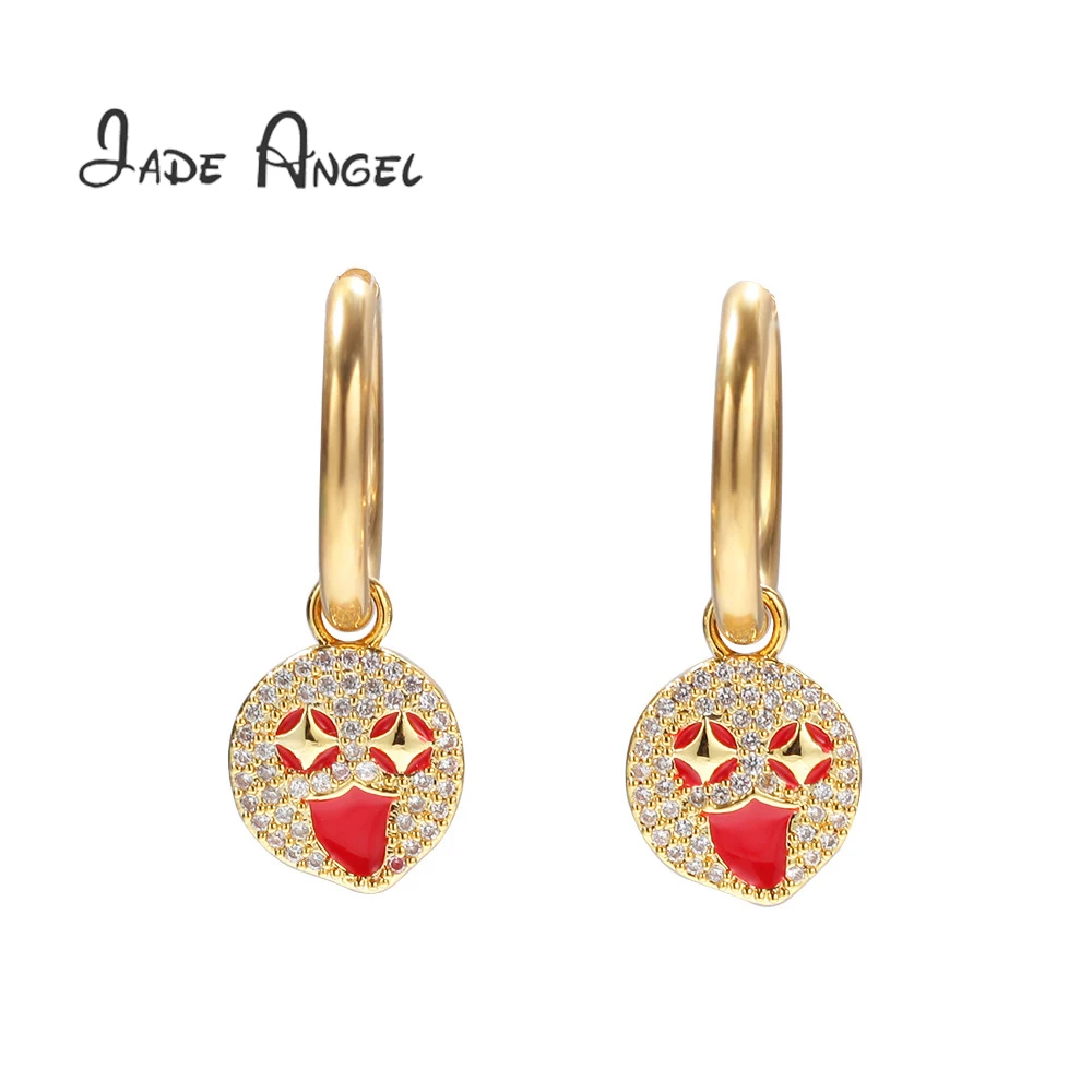 

JADE ANGEL Hip Hop Zircon Earrings Cartoon Emoticons Trendy Detachable Party Romantic Earring Jewelry Accessories