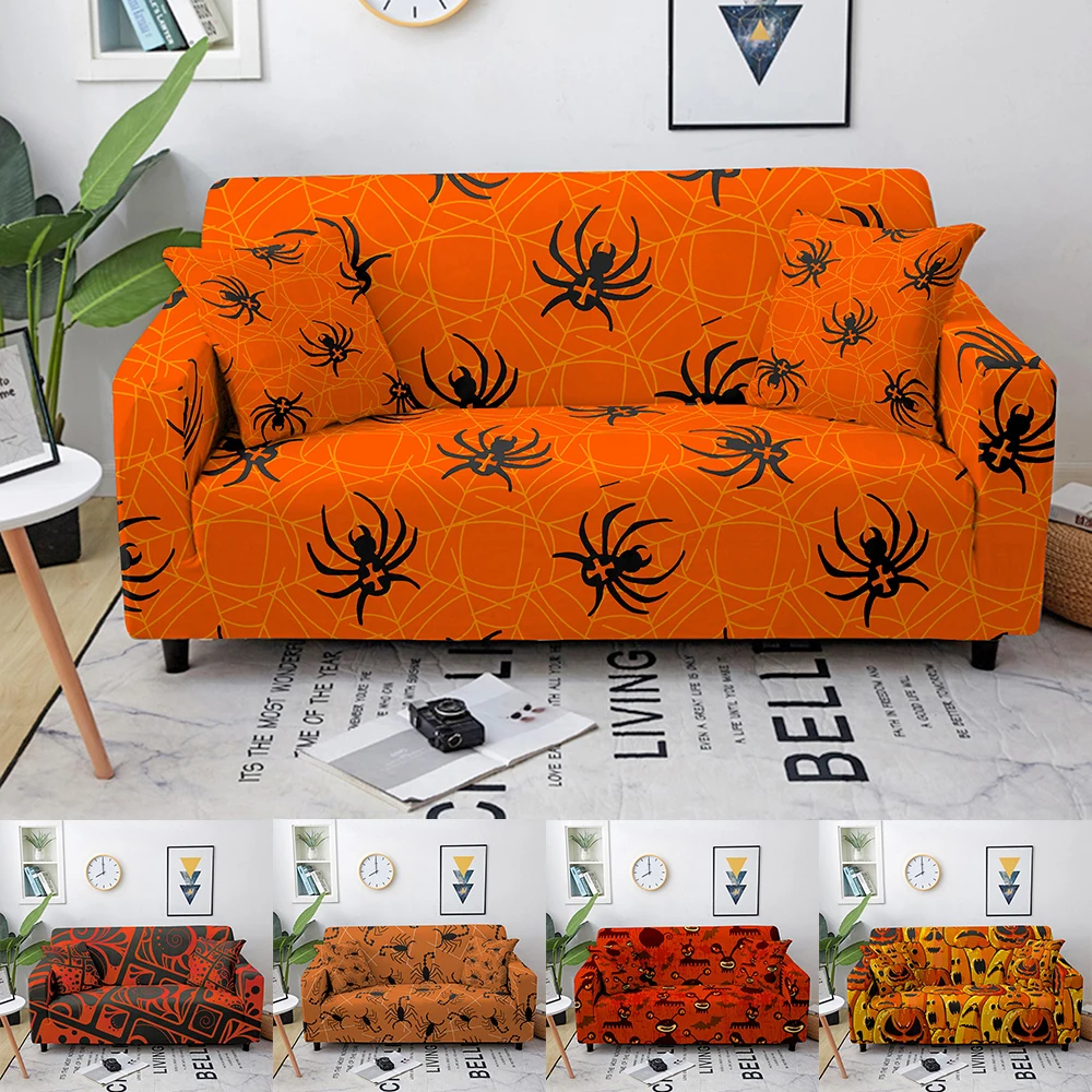 

Halloween Stretch Sofa Covers Elastic Spider Pattern Sofa Slipcover For Living Room Corner Sectional Couch Covers 1/2/3/4-Seater