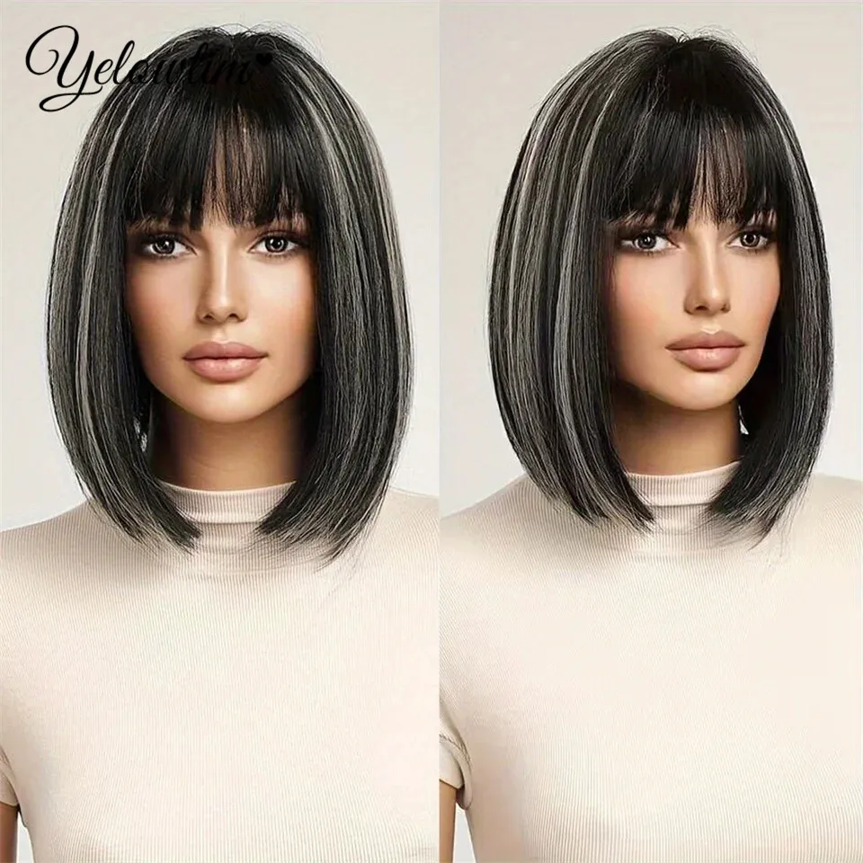YELOWTIM черные волосы длинные прямые парики принцесса стрижки челка для женщин