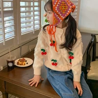 2022 korean kids girls clothes lovely appliques sweater o neck cotton sweatshirt autumn outfit for kids 2 to7year