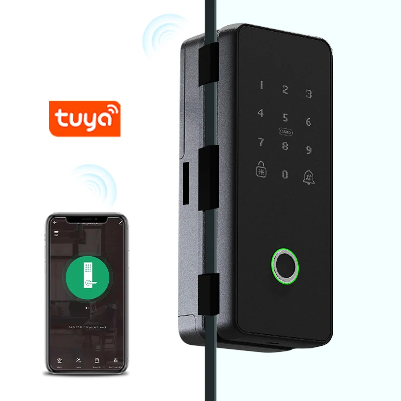 Купи Electric Fingerprint Smart Tuya App Digital Small Glass Sliding Door Lock Card Intelligent Keyless Door Lock за 9,423 рублей в магазине AliExpress