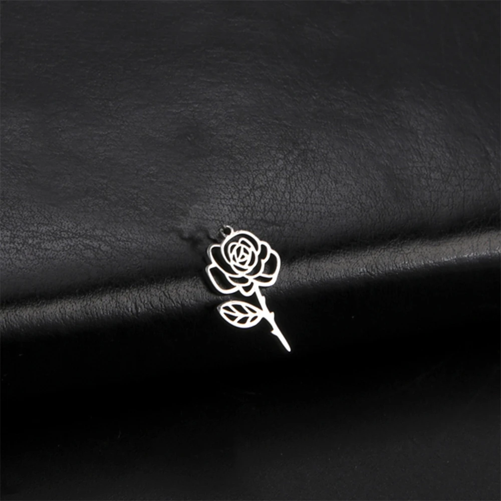 5pcs Stainless Steel Diy Bracelets Earrings Rose Charms For Jewelry Making Wholesale Flower Pendants Handmade Necklace Accessory
