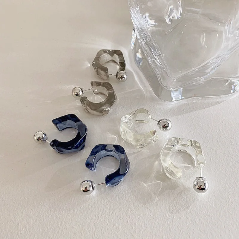 

French Retro Geometric Acrylic Earrings Female Personality Trend Design Klein Blue Earrings for Women 2022 New Fashion Jewelry