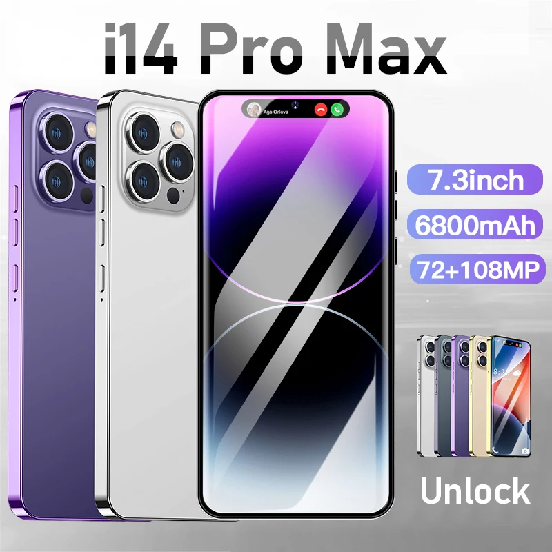 

Brand New i14 Pro Max Smartphone 2023 Full Screen 7.3 Inch Phones Original 16GB+1TB Global Version 4G 5G Cell Phone