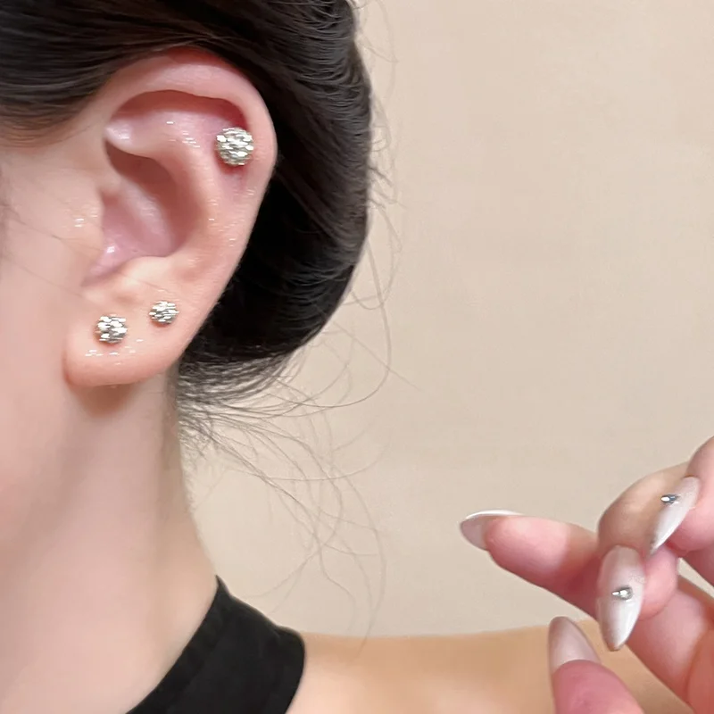 Ear Piercing Zircon Silver Needle Stud Earrings Women High Sense Bone Simple Cold Wind