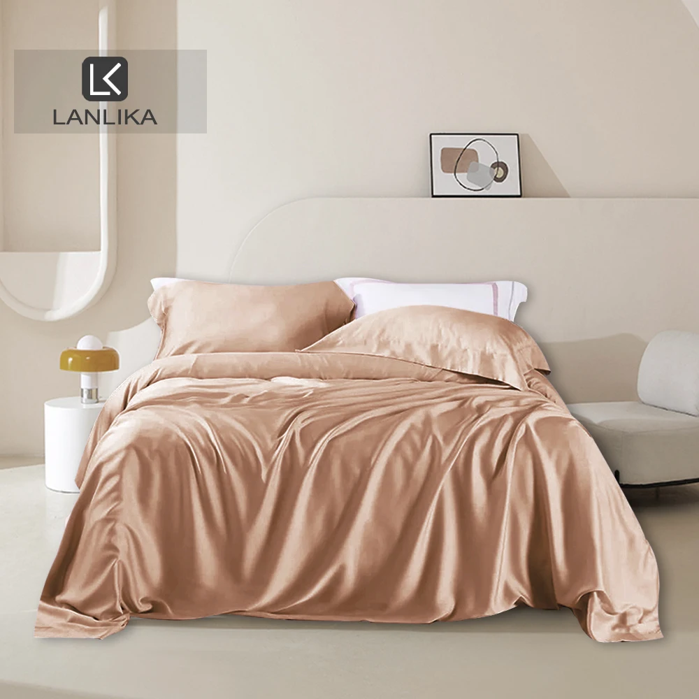 

Lanlika Women 100% Nature Silk Bedding Set Soft Duvet Cover Deep Pocket Fitted Sheet Double Queen King Flat Sheet Pillowcases