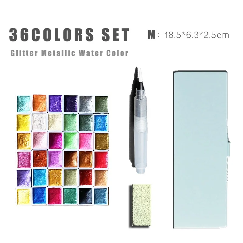 12/36colors Color Glitter Water Color Acuarelas Metallic Gold aquarela Pigment Paint Artist Painting Watercolors no box