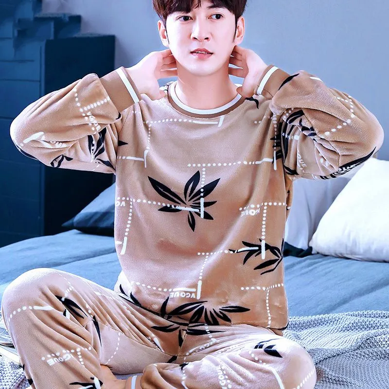 Flannel Pajamas Set Sexy Sleepwear For Man Soft Warm Pyjama Men's Winter 2022 Fashion Cartoon Homewear Clothes Big Size