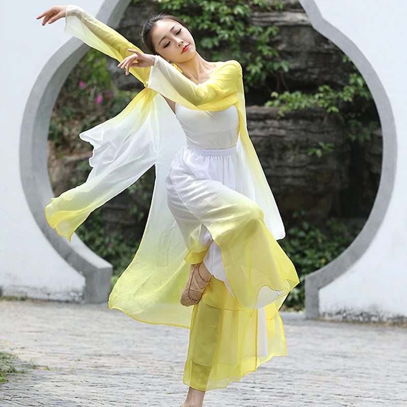 Женские элегантные градиентные современные танцевальные брюки шифоновые