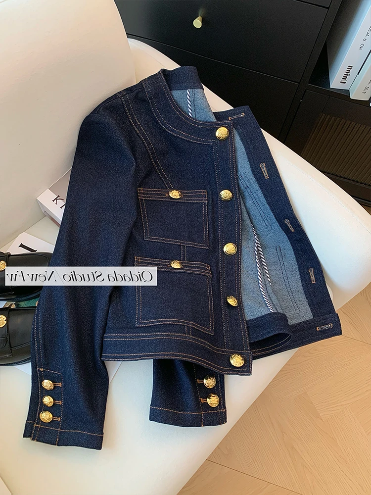 Женская джинсовая куртка в стиле Харадзюку синяя свободная с длинным рукавом