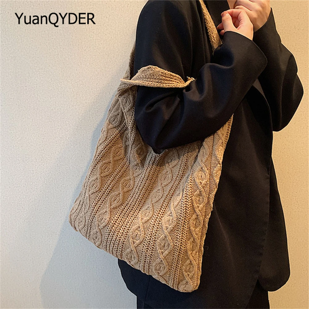 

Solid Color Design Fashion High Quality Woolen Ladies Shoulder Bags Large Capacity New Women's Tote Bag Travel Bag Bolso Mujer