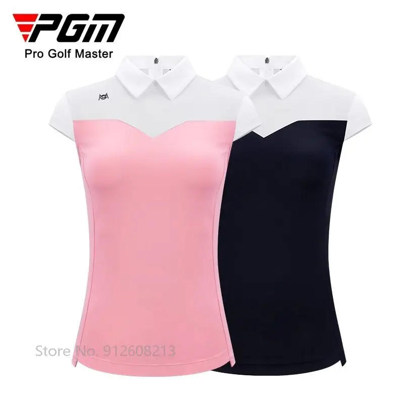 

PGM Ladies Breathable Mesh Golf T-shirt Women Short-Sleeved Golf Polo Shirt Dry Fit Patchwork Sports Tops Slim Back Zipper Tees
