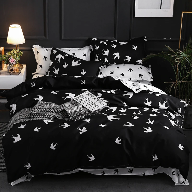

Luxury Bedding Set Duvet Cover Sets 3pcs Marble Super King Size Single Swallow Queen Full Twin Black Comforter Bed Linens Cotton