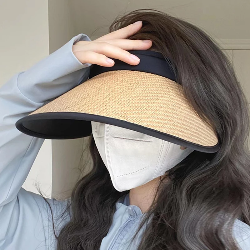 

Women Summer Visors Hat Sun Hat Wide Large Brim Beach Hats Beach UV Protection Caps Raffia Hat