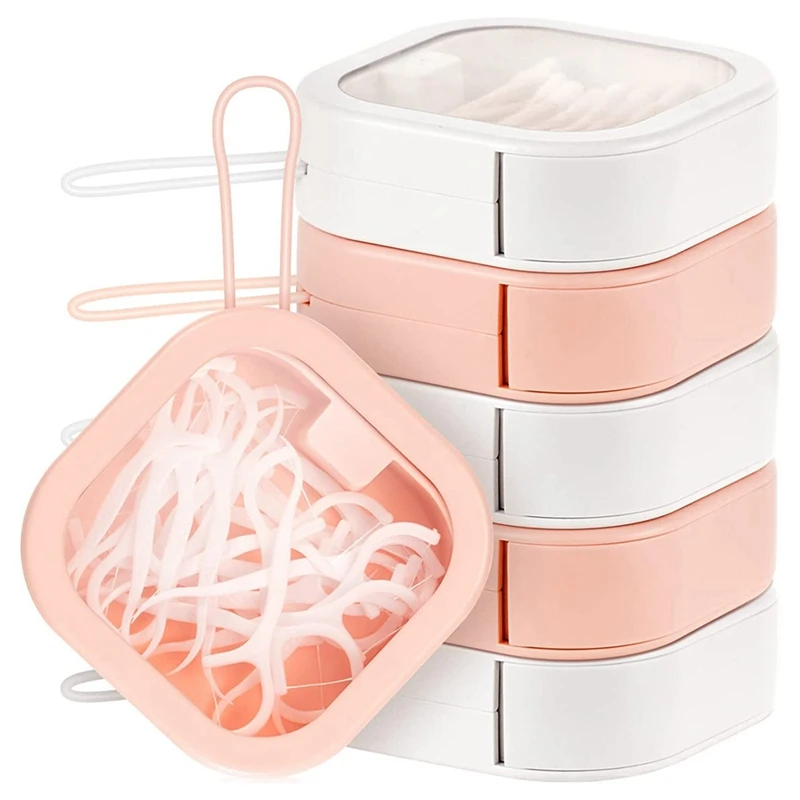 

6Piece Hair Tie Organizer Dispenser Bathroom Storage Organizer Cotton Swabs Dispenser (Pink+White)