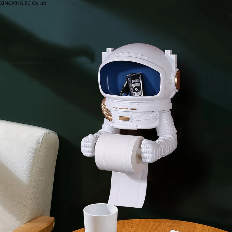 

Creative Cartoon Astronaut Roll Tissue Holder Living Room Kitchen Bathroom Wall Storage Toilet Wall-mounted Tissue Holder
