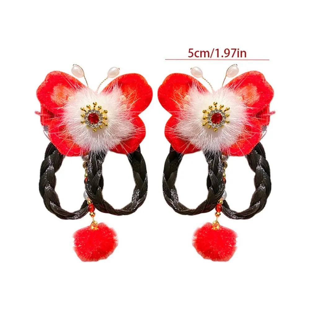 Красный детский парик-бабочка заколка для волос кисточки цветок палочки ханьфу