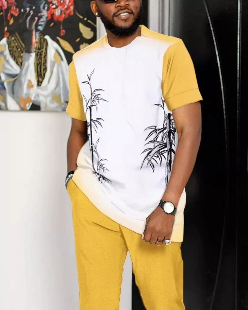 Summer Men Tracksuit Suits Striped sweatshirt T Shirt + Long Pants 2 Piece Set Oversized Trousers Outfit Casual Man Sets Clothes