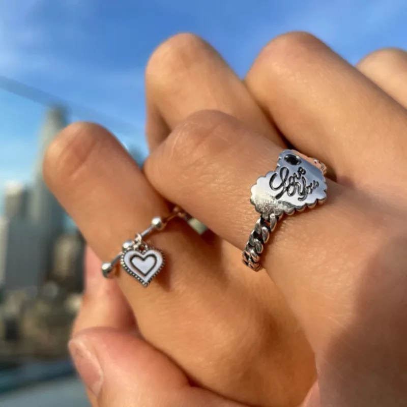 

WUKALO New 2 Pcs Simple Punk Vintage Couple Wedding Ring for Women Silver Color Heart Valentine's Day Ring Jewelry Gifts