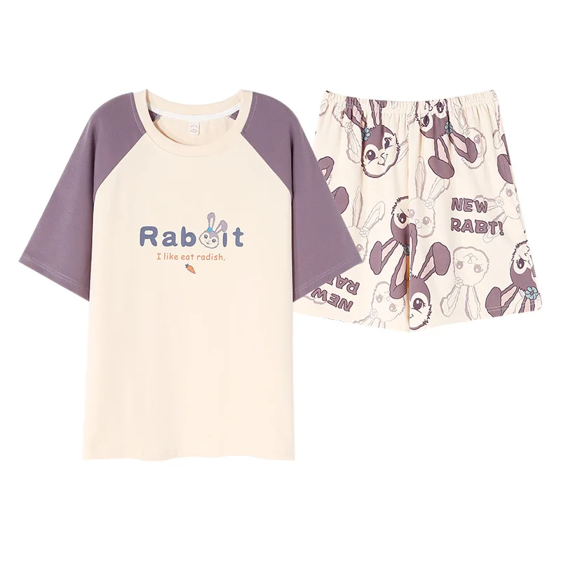Cotton Pajamas Forwomen's Summer Thin Short-sleeved Shorts Sweet Cartoon Home Service Suit Breathable and Comfortable Loungewear