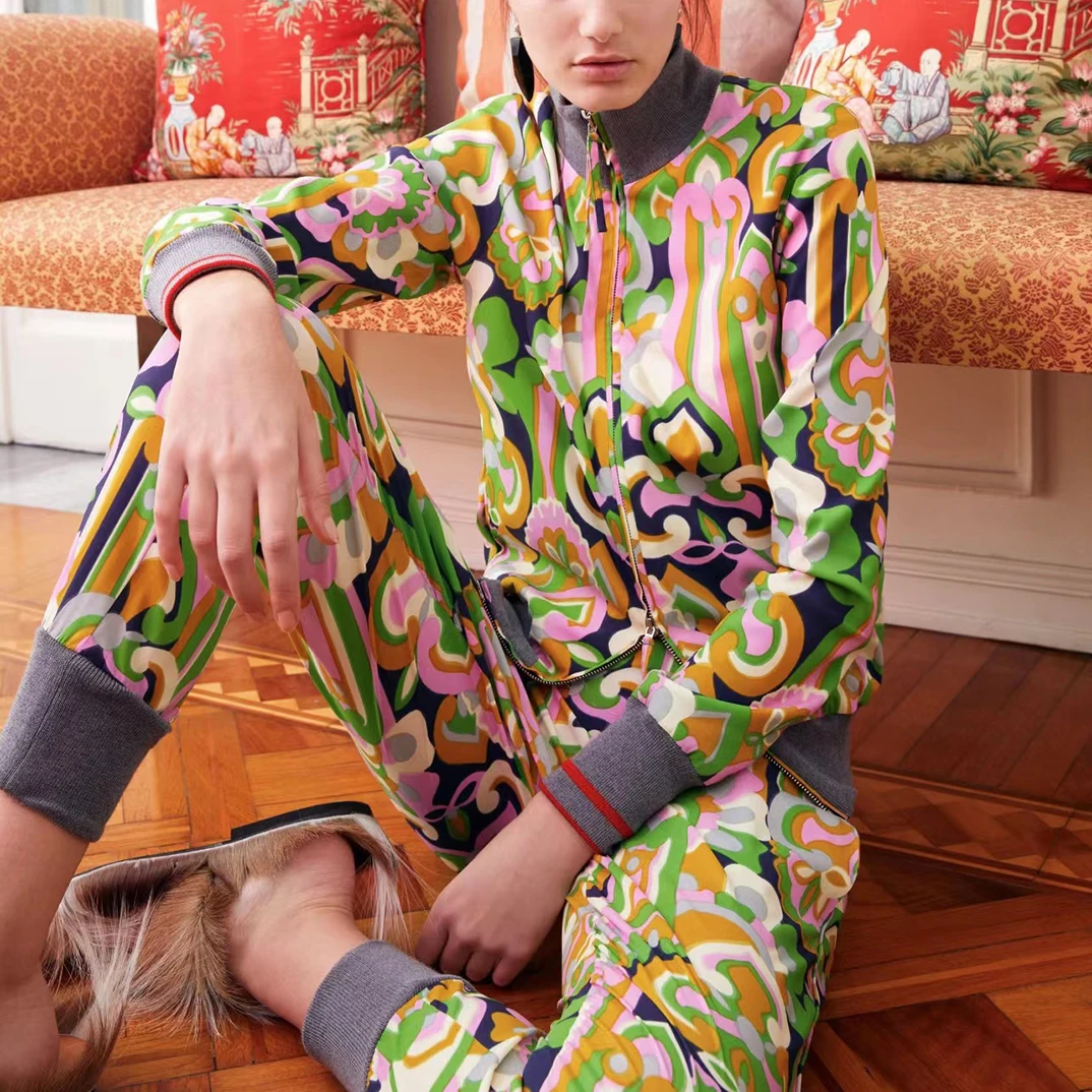 

Top Quality 2022 New Yellow Leaf Print Women Set Latern Sleeve Blouse High Waist Long Skirt Suit