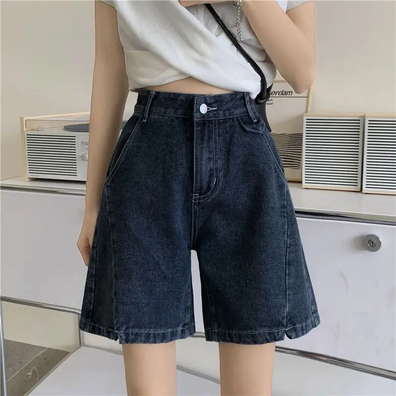 

Джинсовые шорты женские с завышенной талией, мешковатые Широкие джинсовые шорты, повседневные синие свободные штаны из денима, Y2k, лето 2023