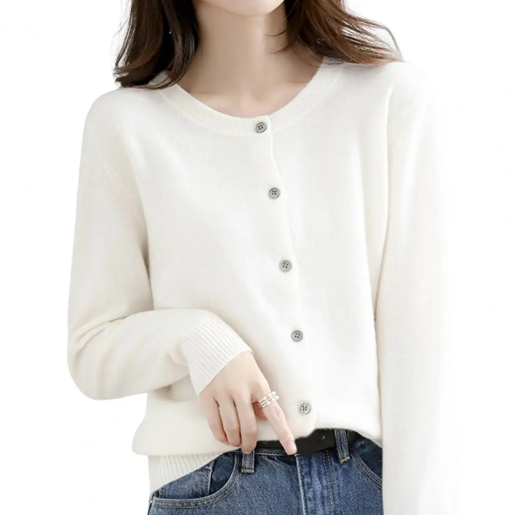 

Chic Knitted Coat Long Sleeves Skin-Touch Cardigan Sweater Women Fashion Single-breasted Loose Knitted Coat