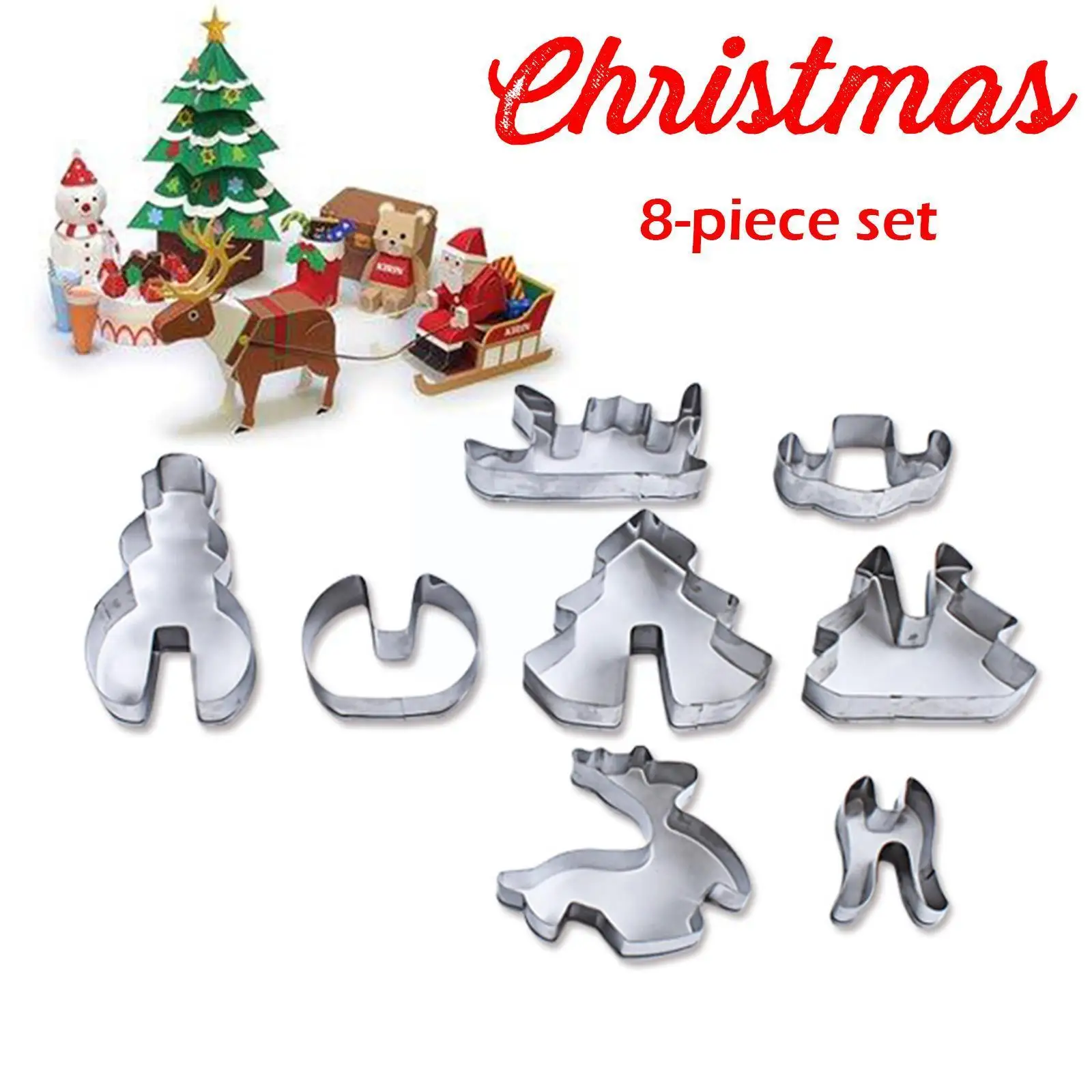 

8 Stainless Steel 3d Christmas Cookie Cutter Molds Tools Baking Christmas Molds Molds Decorating Diy Fondant Tree Molds Cak P4E5